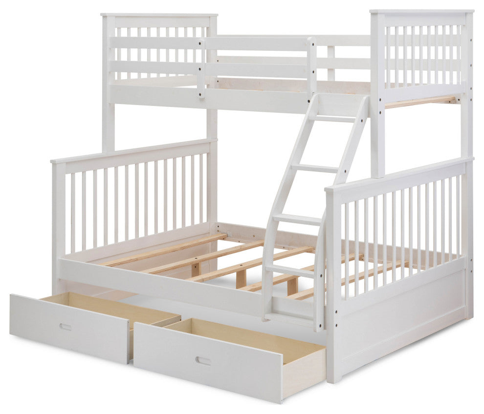 Wood Bed, Two Split Beds, The Both Beds Secure Due To Guard Rails, Linen White