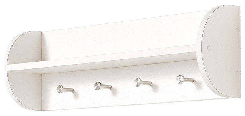 Danya B White Utility Shelf With 4 Large Stainless Steel Hooks