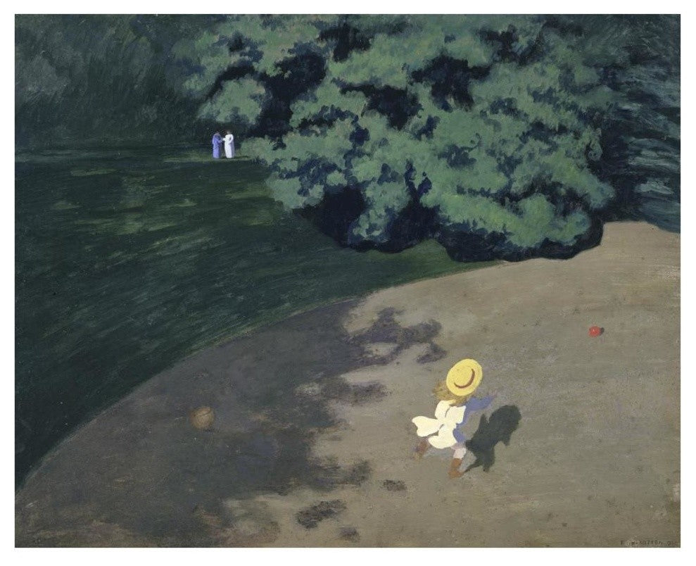 "The Ball (Corner of the Park, Child Playing With Ball)" Paper Art, 38"x31"