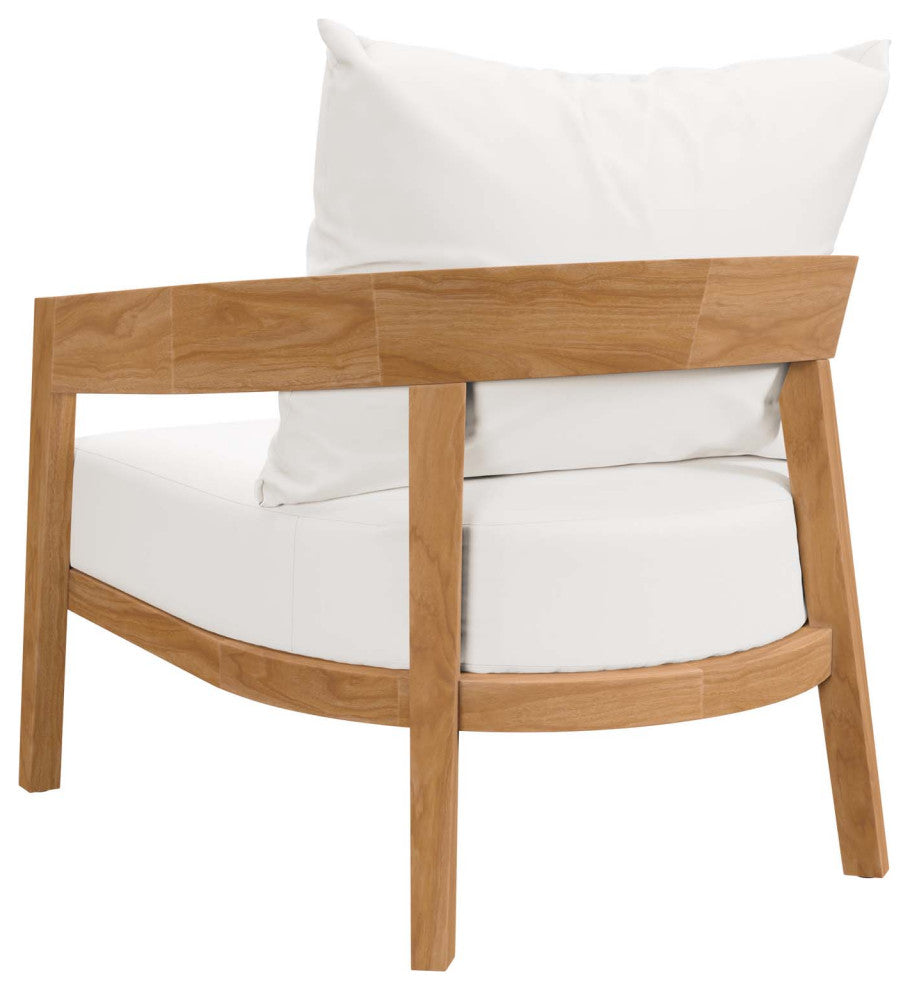 Sectional Sofa Chair Table Set, White Natural, Teak Wood, Modern, Outdoor Patio