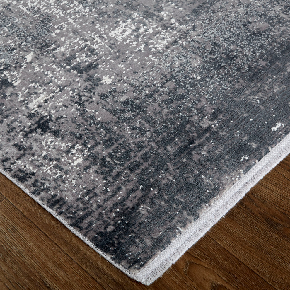 Weave & Wander Lindstra Rug, Silver Gray/Black, 3ft-1in x 10ft Rug