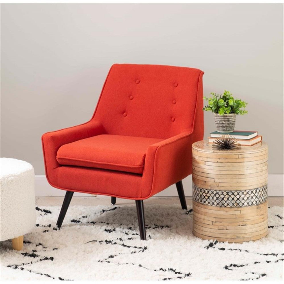 Linon Trelis Upholstered Tufted Accent Chair Black Legs in Pimento Red Fabric