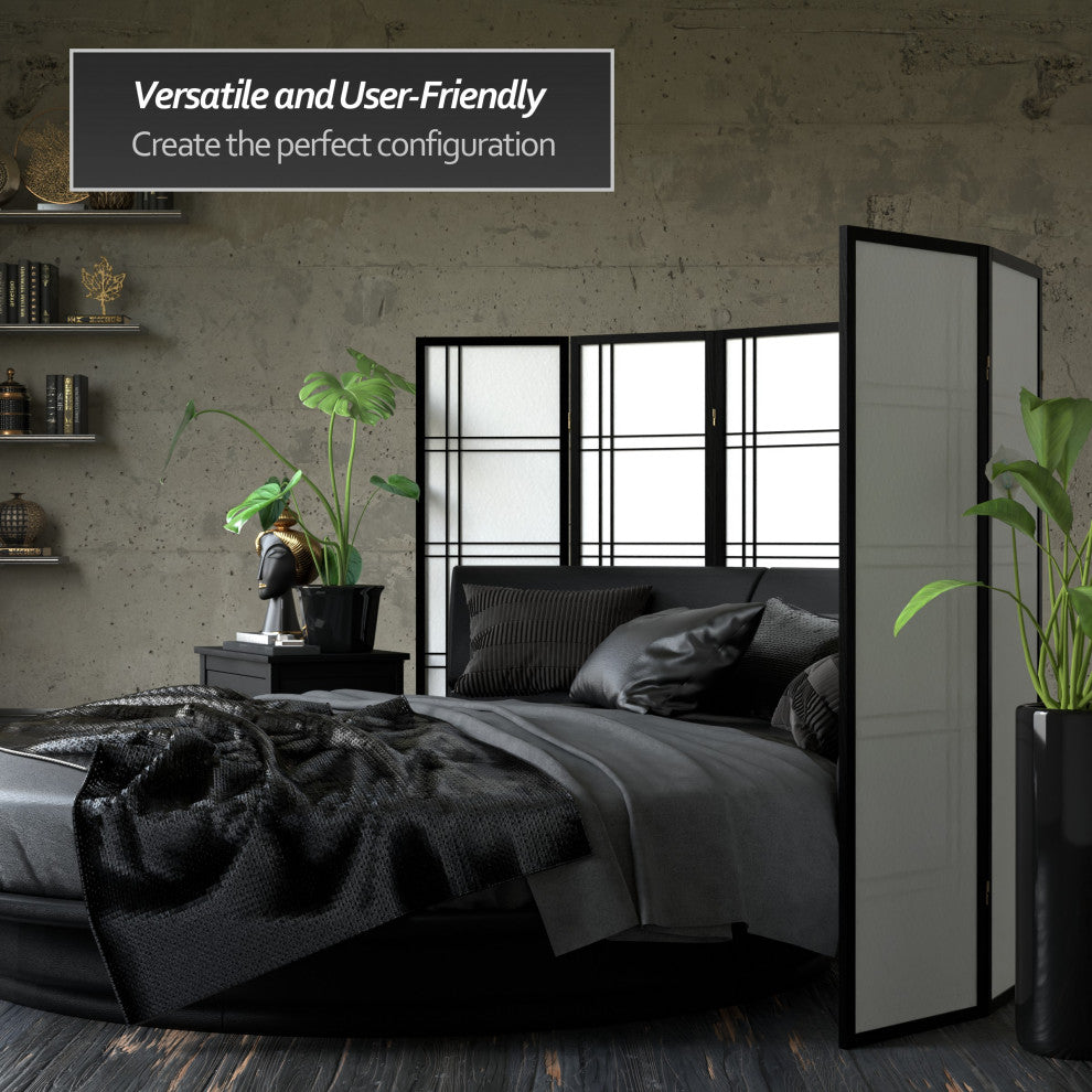 5' Tall Double Cross Shoji Screen, Black, 5 Panels