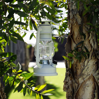Indoor/Outdoor White Hurricane Lantern, Cool White LED Lights