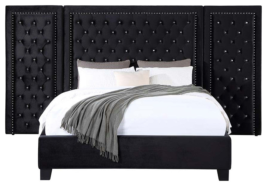 Frances Oversized Headboard Platform Bed, Black Velvet, Queen