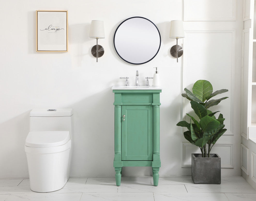 18.5" Single Bathroom Vanity, Vintage Mint With Ivory White Engineered Marble