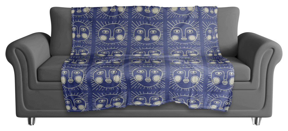 Sun Face Blue Multi Pattern 50x60 Coral Fleece Blanket