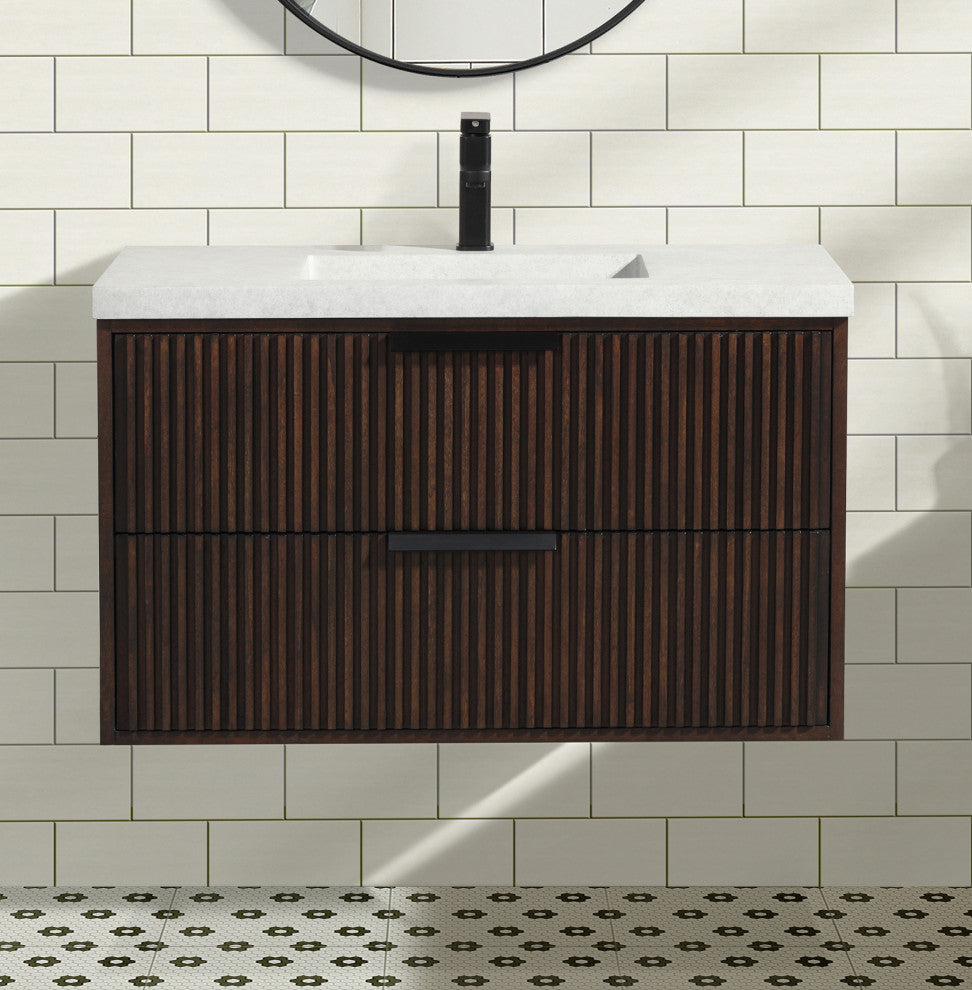 Ari Kitchen and Bath San Diego Bath Vanity, Walnut, 36", Single Sink, Floating