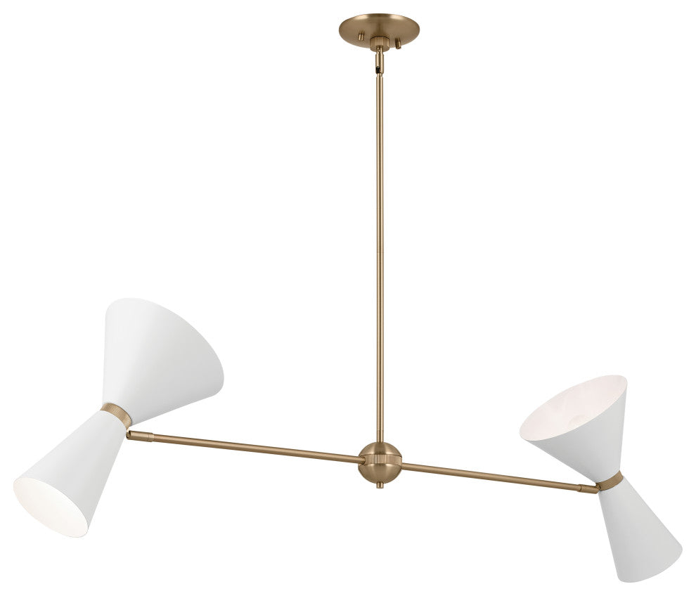 Phix 4 Light Chandelier Linear, Single, Champagne Bronze and White