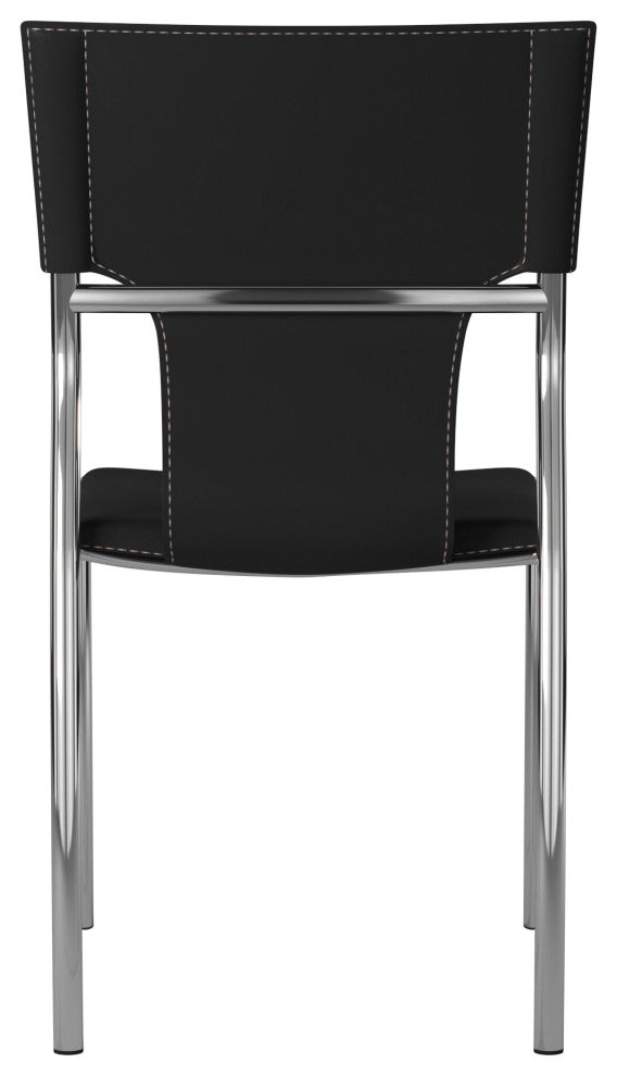 Leather Dining Chair With Chrome Legs Set of 4, Black