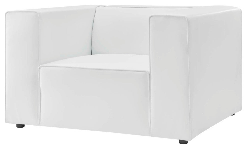 Armchair and Sofa Set, Faux Vegan Leather, White, Modern, Lounge Hospitality