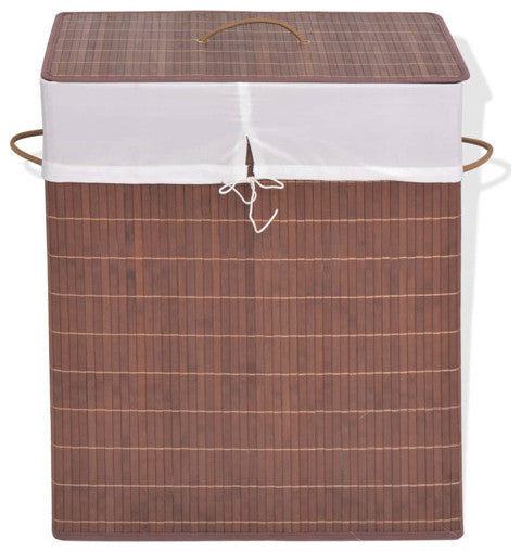 vidaXL Laundry Basket with Lid and Handles Dirty Clothes Basket Brown Bamboo