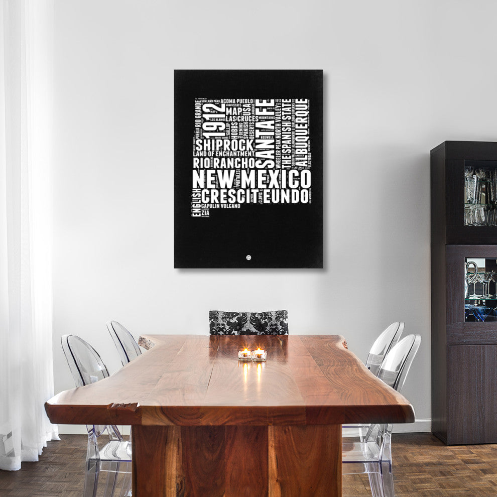 "New Mexico Black and White Map" Fine Art Print