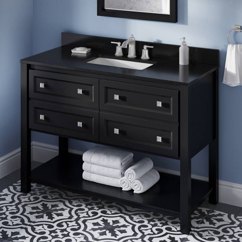 Adler Transitional 48" Black Vanity, Black Granite Vanity Top