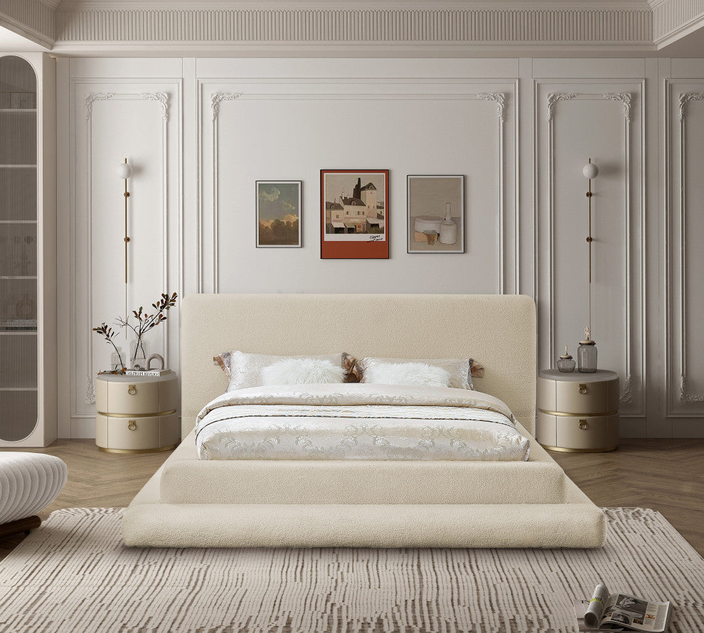 Dane Teddy Fabric Full Bed, Beige, King