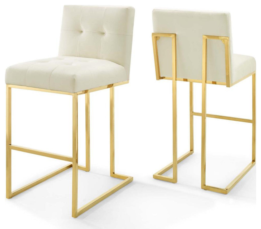 Privy Gold Stainless Steel Performance Velvet Bar Stool Set of 2 - Gold...
