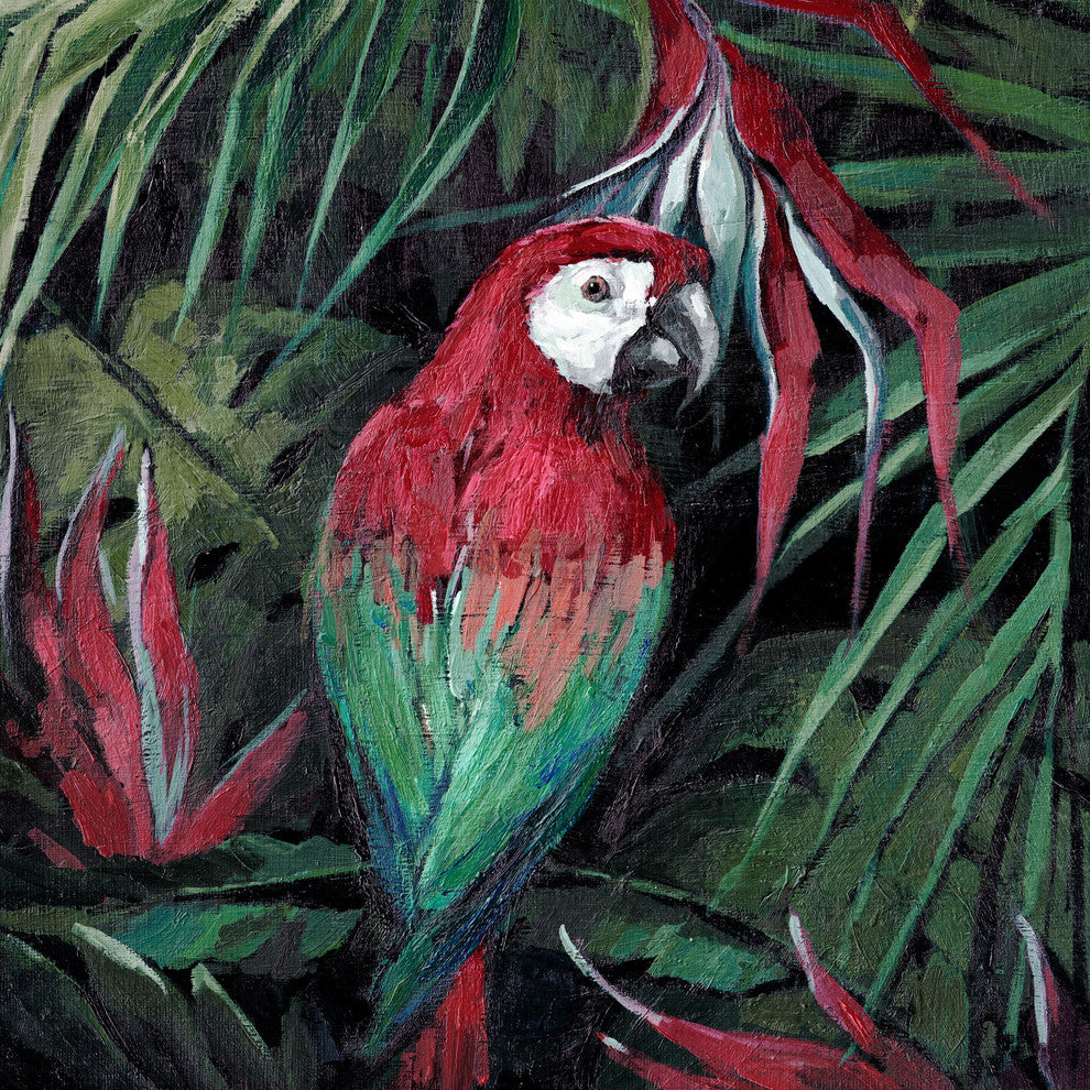 "Jungle Parrot" Painting Print on Wrapped Canvas, 18"x18"
