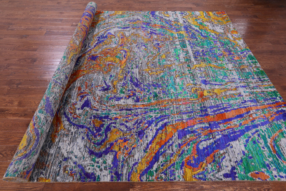 Abstract Hand Knotted Wool & Silk Rug 9' 0" X 12' 4" - Q15814