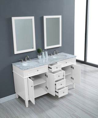 Home Living Vanity with Carrara White Marble Countertop, White, 60", Double Sink
