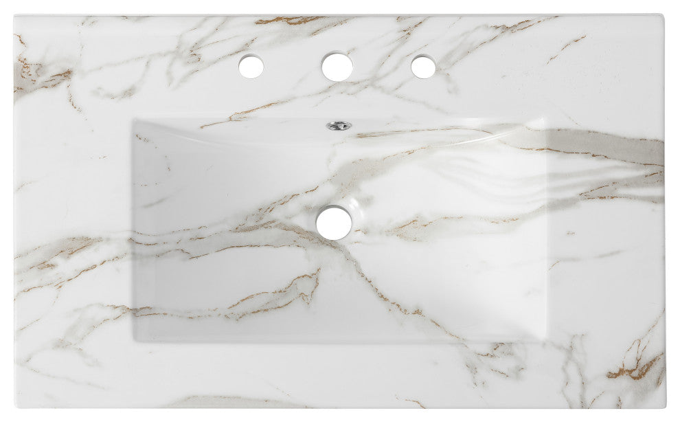 Ancillary 3-Hole Contemporary Rectangular Ceramic Single Sink Basin Vanity Top