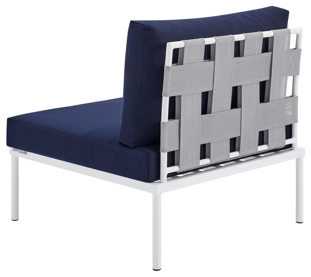 Side Dining Chair, Sunbrella, Aluminum, Metal, Gray Blue Navy, Outdoor