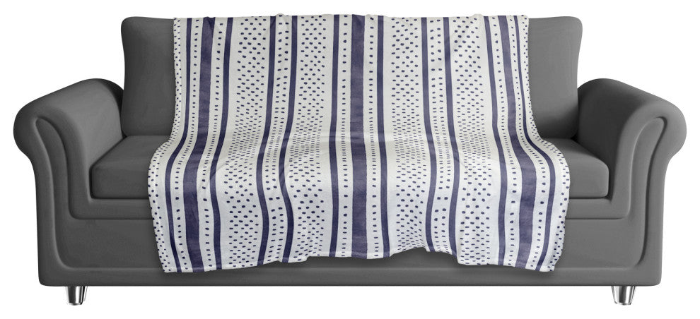 Watercolor Stripes Dots 50x60 Throw Blanket, Navy