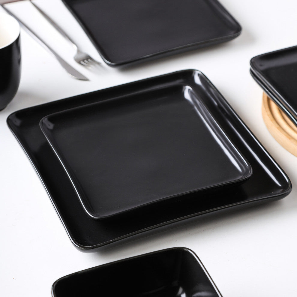 Stone Lain Amy Porcelain Plates and Bowls Sets, 24 Piece Dinnerware Set, Black