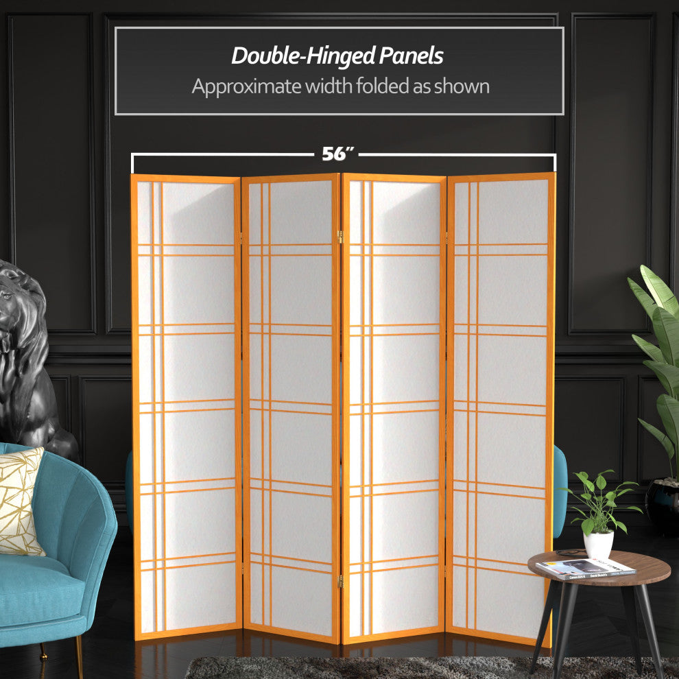 6' Tall Double Cross Shoji Screen, Honey, 4 Panels