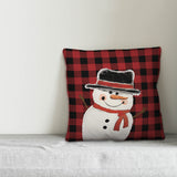 Plaid Winter Snowman 18"x18" Throw Pillow Cover