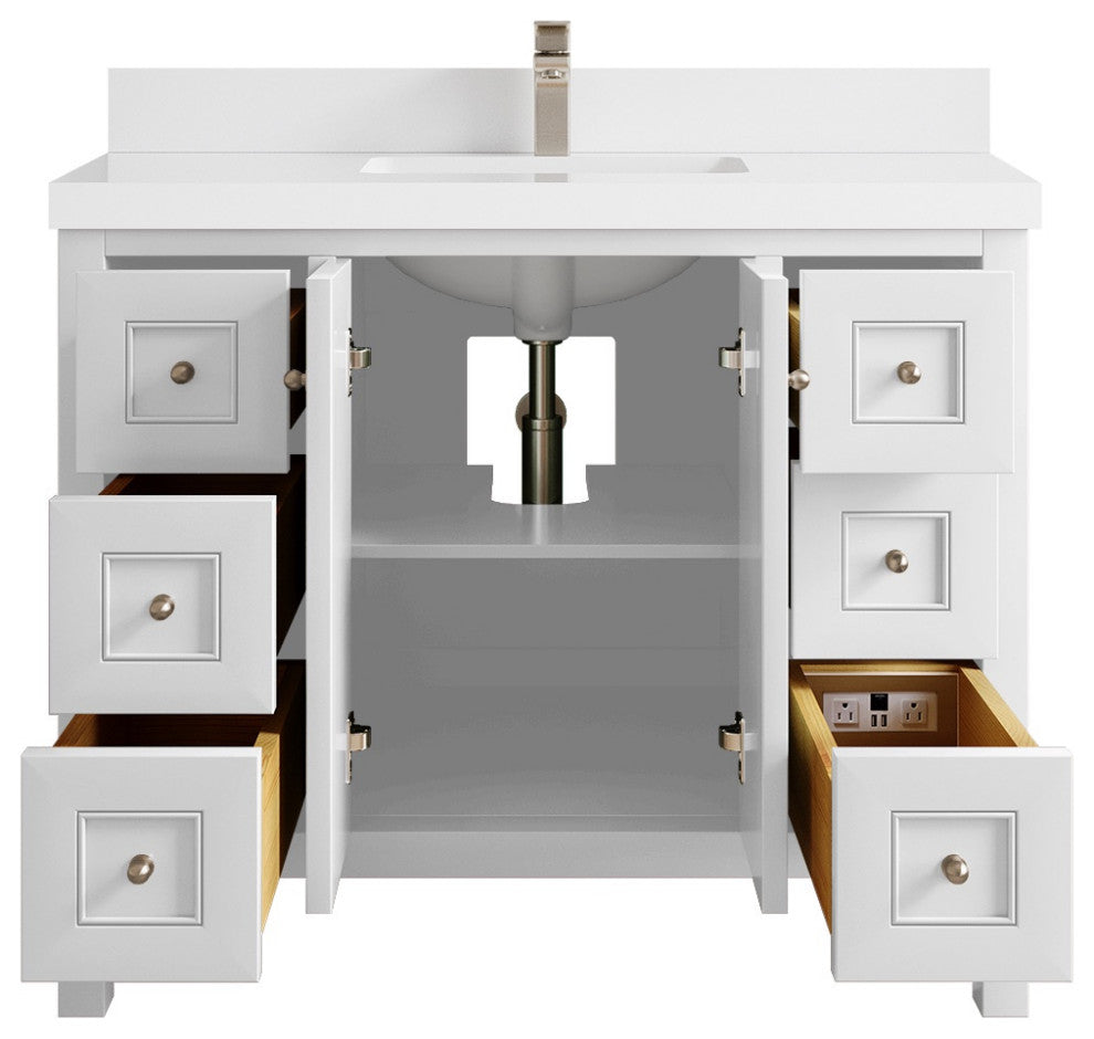 Nashville 42" Single Sink Bath Vanity, White 2" White Quartz
