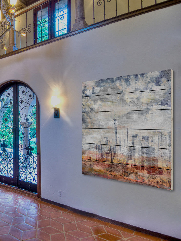 "Pastel NYC" Print on White Wood, 40"x40"