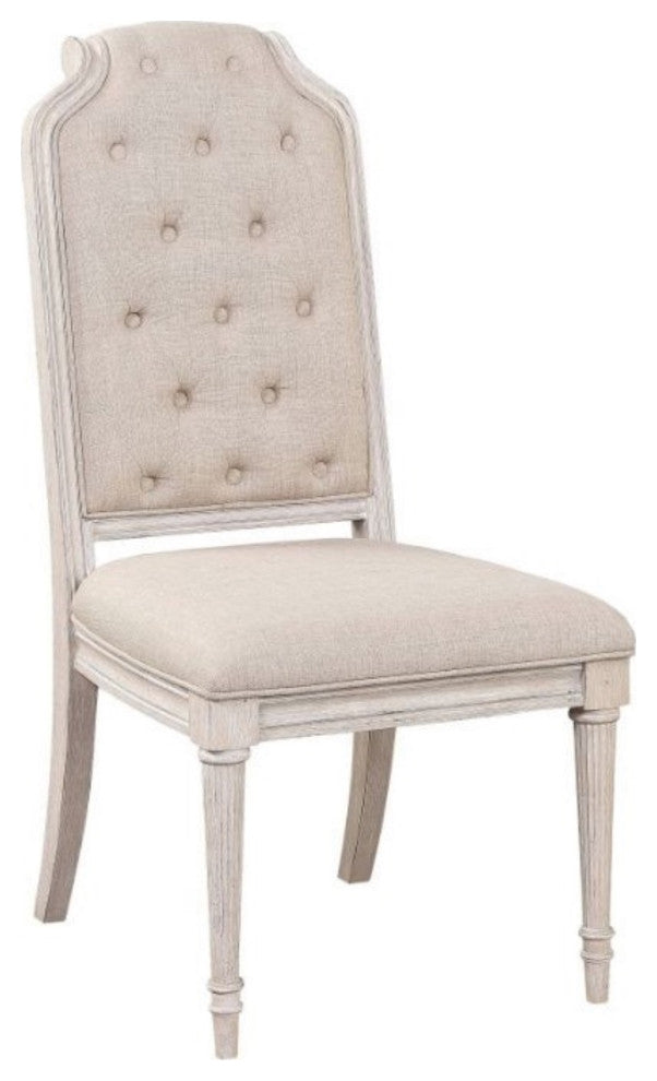 ACME Wynsor Side Chair, Set of 2, Fabric and Antique Champagne
