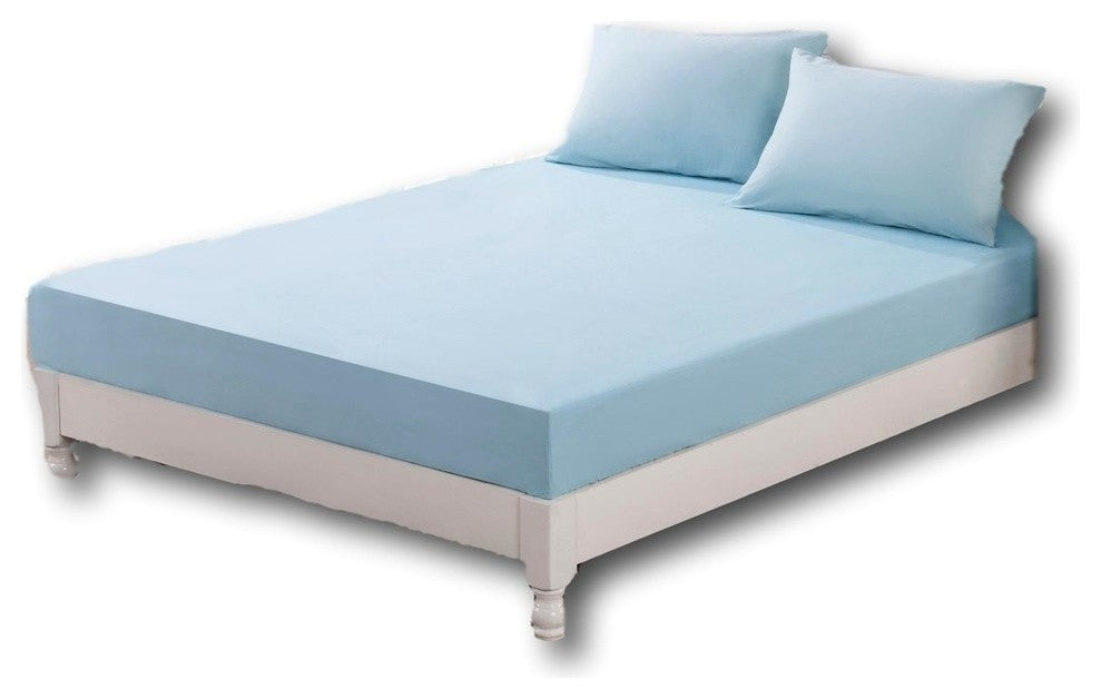 Soft Luxury Pastel Baby Blue Cotton Fitted Sheet & w/Pillow Cases Set, King