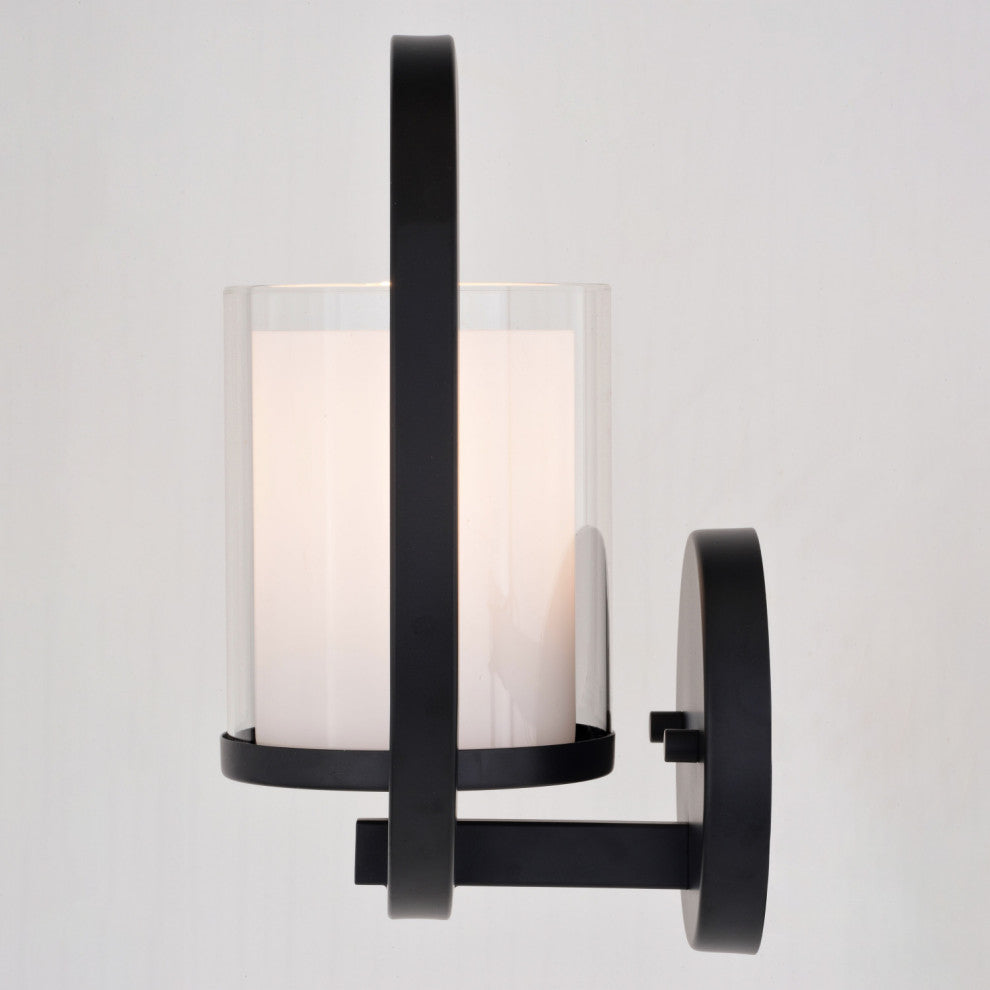 Princeton 1-Light Black Transitional Wall Sconce White Glass