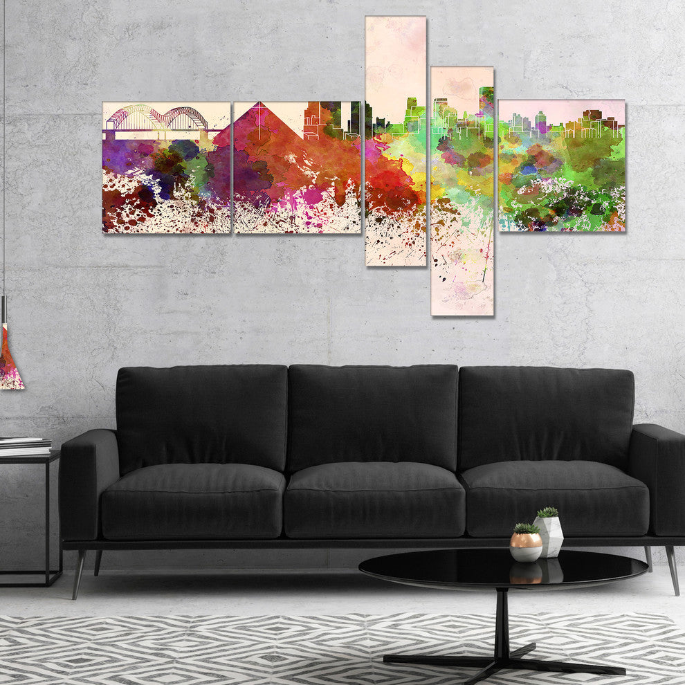 Memphis Skyline, Cityscape Canvas Artwork Print, 60"x32", 5 panels