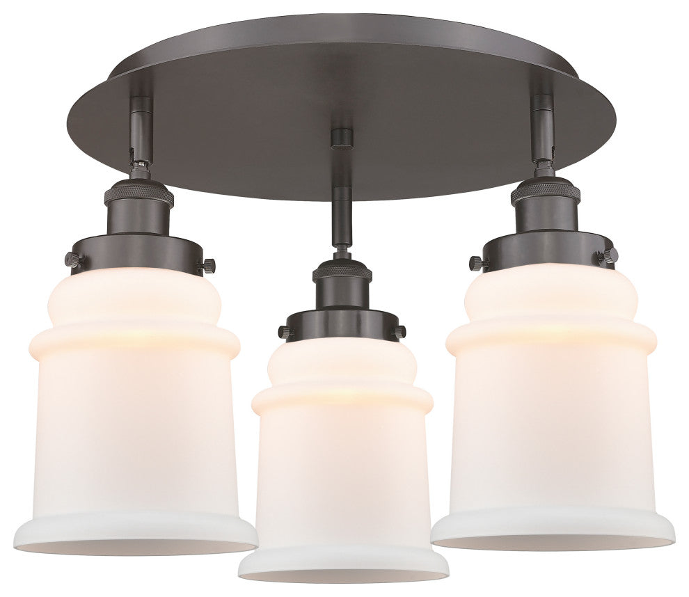 Canton-3 Light 18" Flush Mount-Oil Rubbed Bronze, Matte White Glass Shade