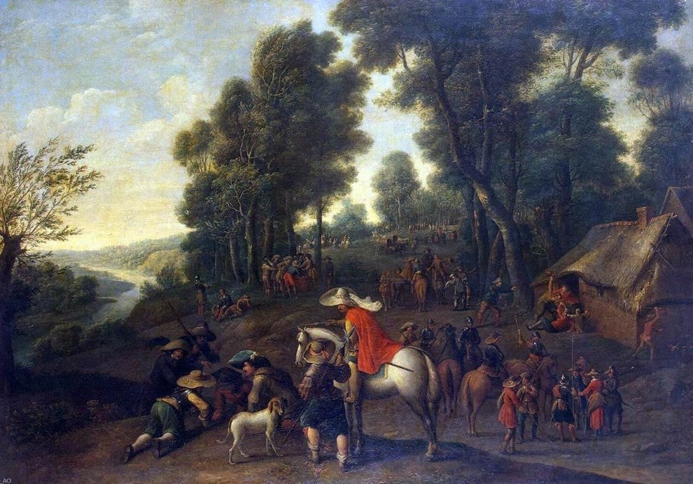 Pieter Snayers Halt of Horsemen in a Forest, 18"x27" Wall Decal