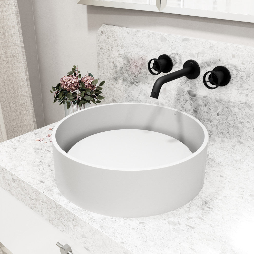 Anvil 16"L x 16"W MatteStone Vessel Sink and Cass Wall Mount Faucet Set
