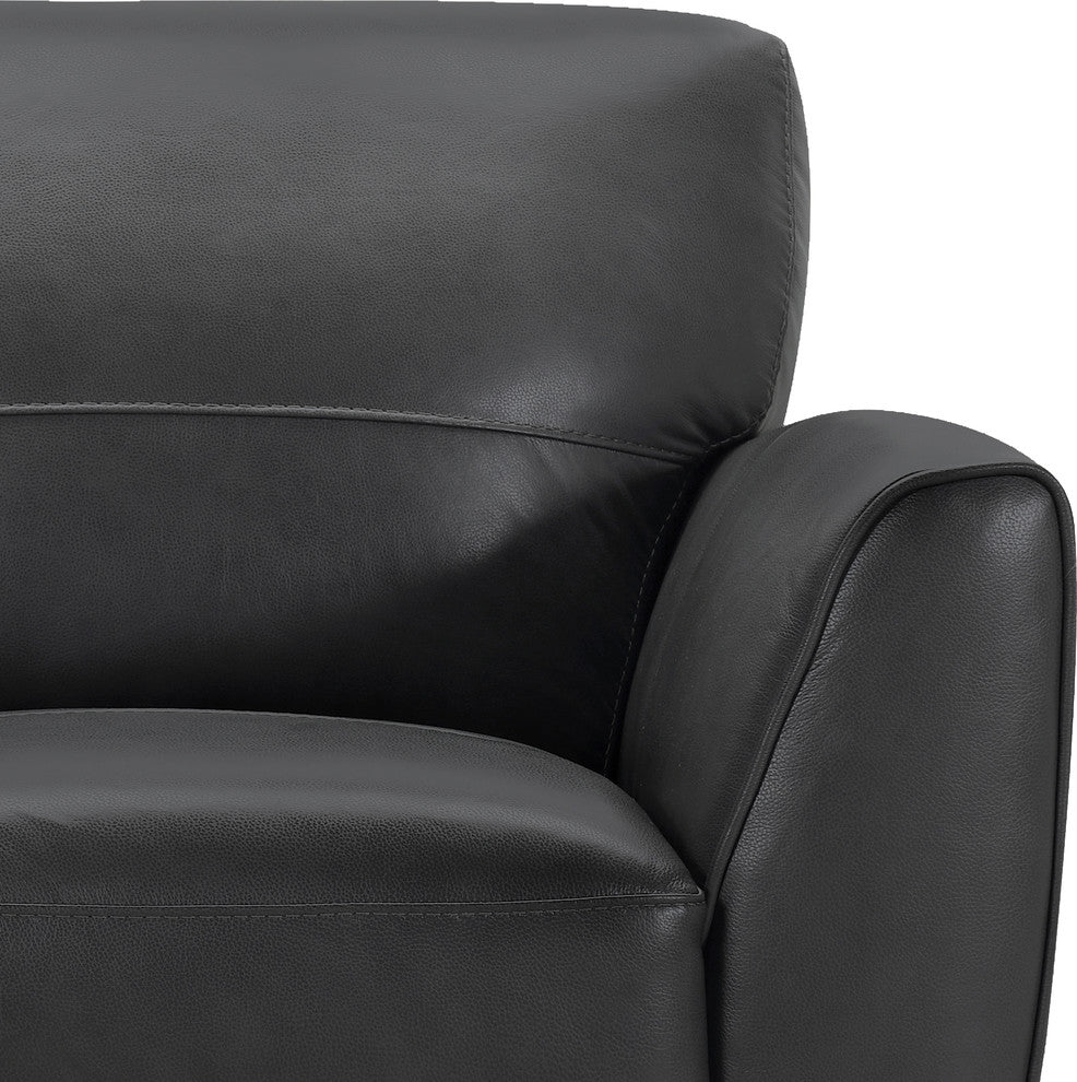 Jedd Contemporary Chair, Genuine Black Leather With Brown Wood Legs