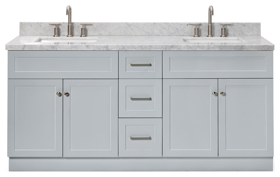 Ariel Hamlet 73" Rectangle Sinks Bath Vanity, 1.5" Carrara Marble