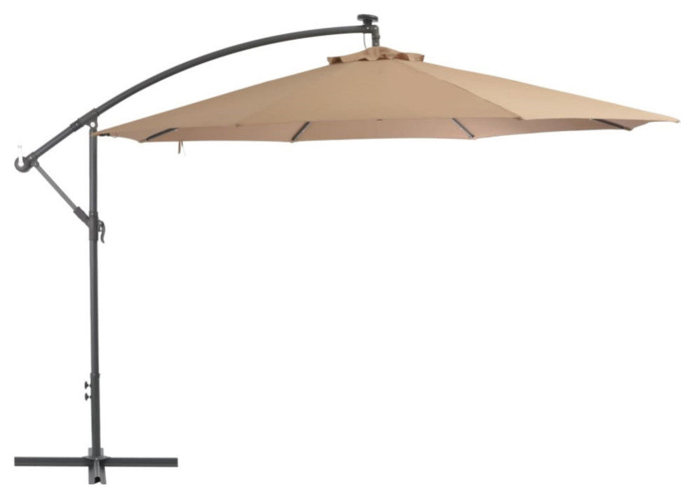 Vidaxl Cantilever Umbrella With Led Lights And Metal Pole 137.8" Taupe