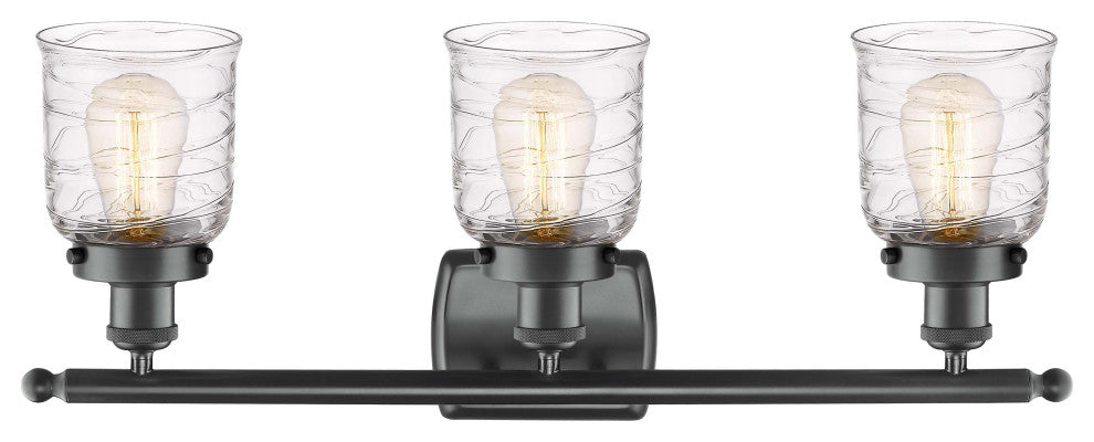 Small Bell 3 Light Bath Vanity Light, Matte Black, Deco Swirl