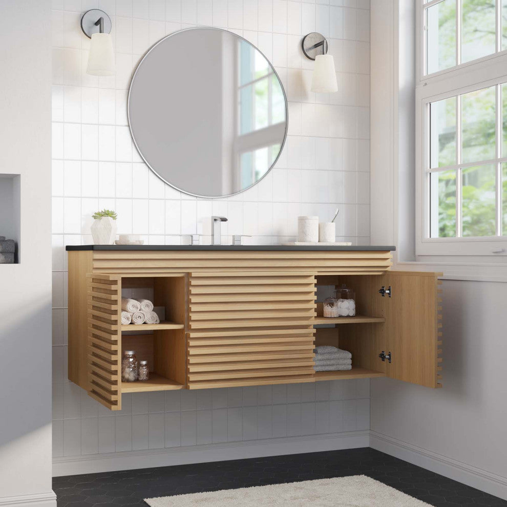 Render 48" Wall-Mount Bathroom Vanity, Oak Black