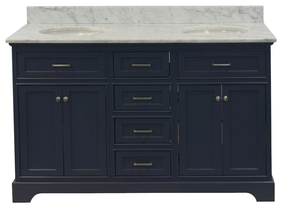 Aria 60" Bathroom Vanity, Marine Gray, Carrara Marble, Double Vanity