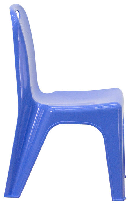 4 Pack Plastic Stackable Chair With Carrying Handle, 11" Seat Height, Blue