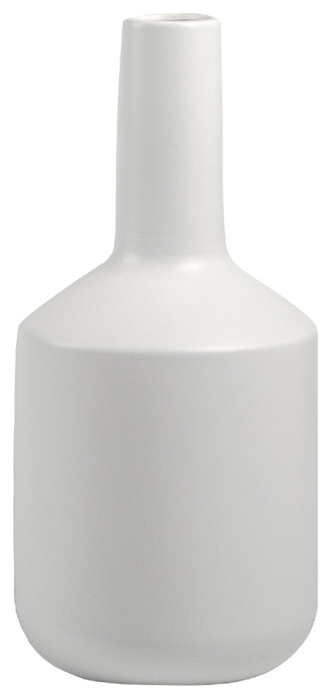 Ceramic Bottle Vase with Long Neck and Tapered Bottom Matte White Finish, Small