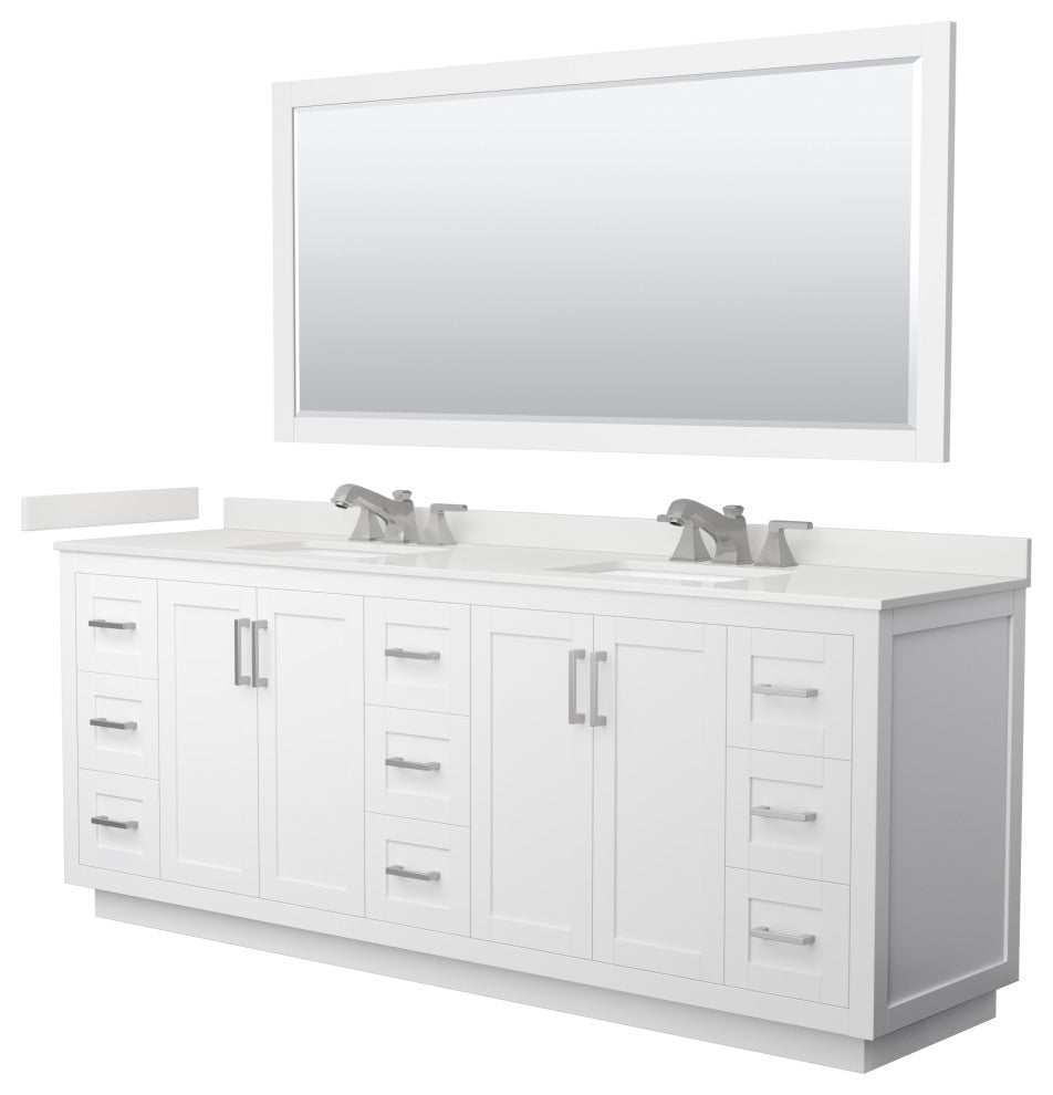 Miranda 84" Double Vanity, Quartz Top, 3-Hole, Nickel Trim, 70" Mirror