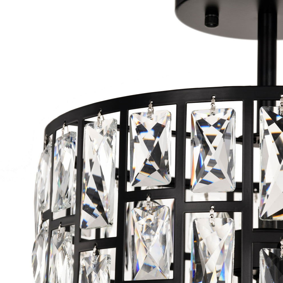 Daisy 4-light Black Crystal Glass Prism Round Drum Shade Flush Mount