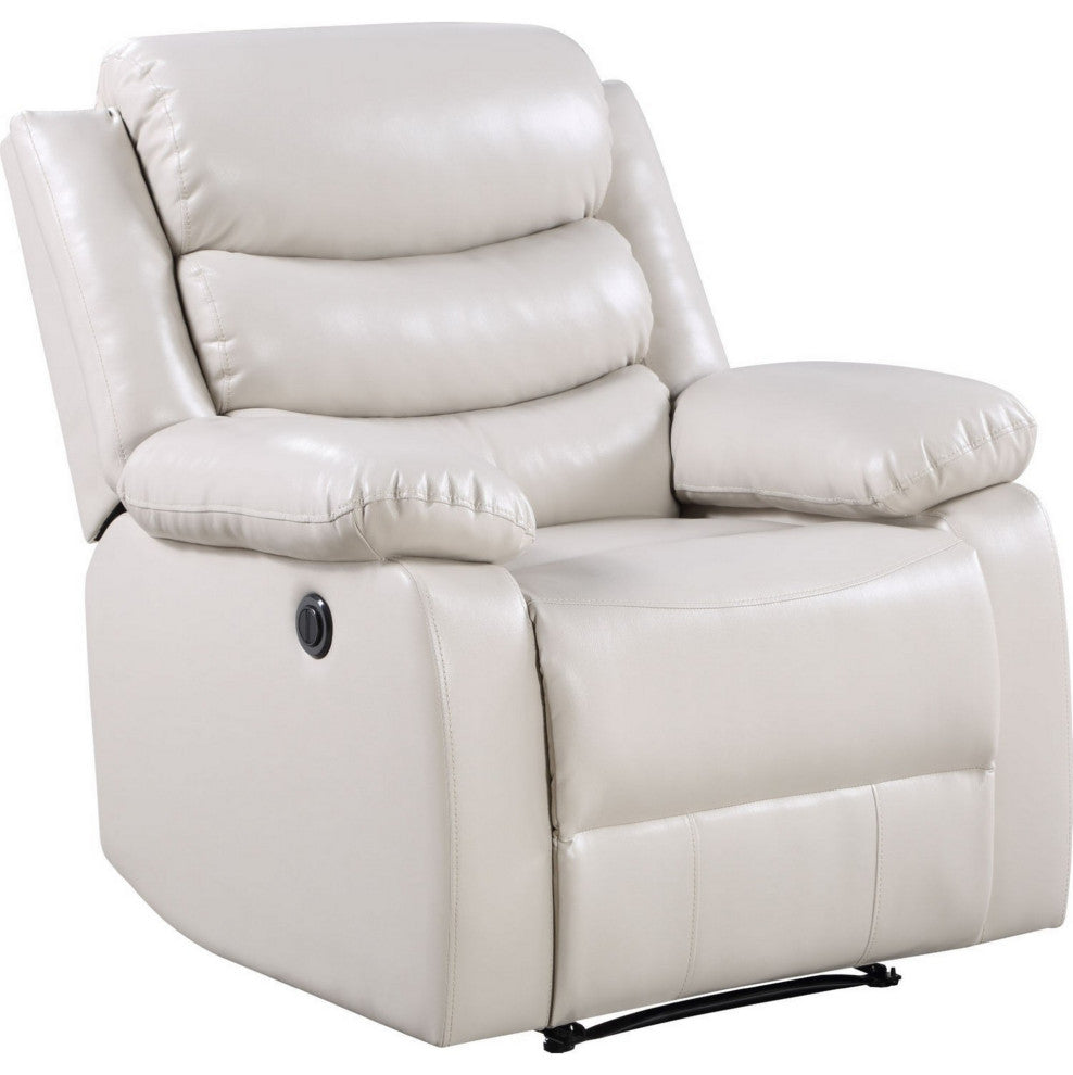 Benzara BM250343 Power Recliner Chair With Split Back and Pillow Top, Cream