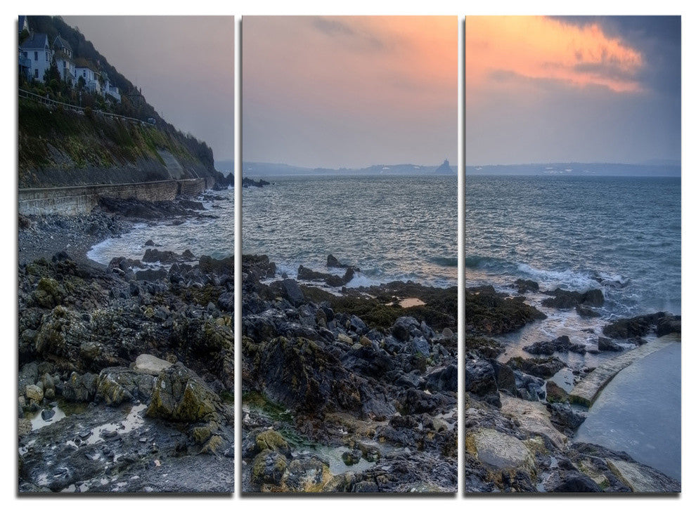 "Dark Rocky Seashore Sunrise" Metal Wall Art, 3 Panels, 36"x28"